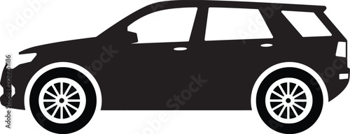 Black silhouette of a modern SUV car isolated on a white background