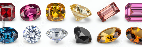 Various colored gemstones on white background jewels precious stones colorful