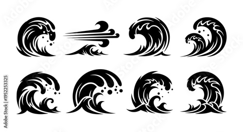 Dynamic wave designs in a set ideal for various projects on transparent background silhouette