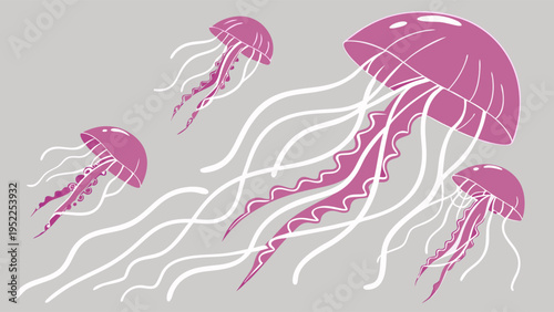 Pink Jellyfish Illustrations Floating in Deep Sea Pattern for Marine Life Backgrounds and Ocean Themed Graphic Design Projects for Kids and Educational Materials or Web Decor