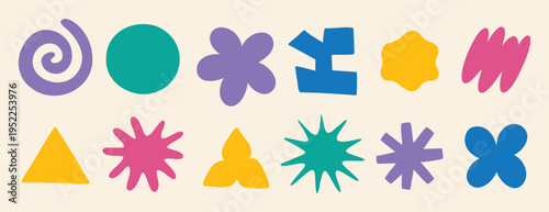 clouds and flower shapes sticker doodle retro set. Groovy funky flower, bubble, star, loop, waves trendy retro 90s 00s cartoon style.