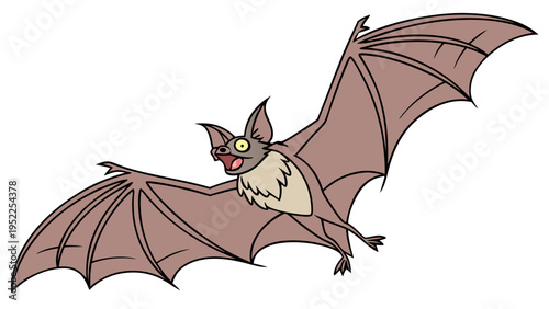 Cute Cartoon Bat Flying with Spread Wings Isolated on White Background for Halloween Decoration and Children Educational Graphic Design Elements