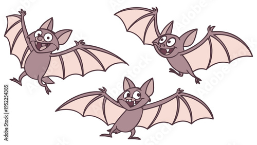 Cute Cartoon Bats Flying Together Happy Halloween Illustration for Kids Party Invitations and Decorations or Fun Seasonal Graphic Design Elements for Social Media Content