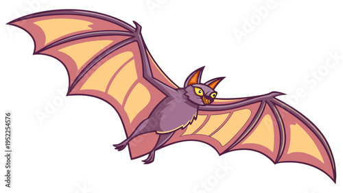 Cute Cartoon Bat Flying with Outstretched Wings Isolated on White Background for Halloween Decorations and Childrens Book Illustration Design Elements