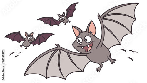 Joyful Cartoon Bats Flying Together for Halloween Party Invitation or Kids Education Material Design