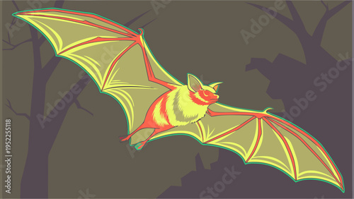 Flying Bat Silhouette at Night for Halloween Horror Spooky Nightlife Wildlife Illustration Design