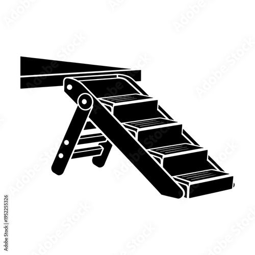A black silhouette of a small pet ramp with steps ideal for dogs or cats silhouette