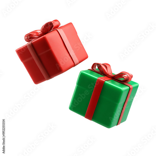 Professional Red and Green 3D Gift Box Icon Isolated for Festive Designs