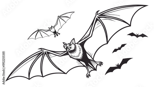 Flying Bats Swarm Night Sky Spooky Halloween Horror Design Element for Seasonal Flyers and Dark Themed Websites