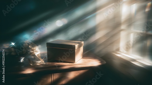 an indoor setting with a large, open box as the central focus