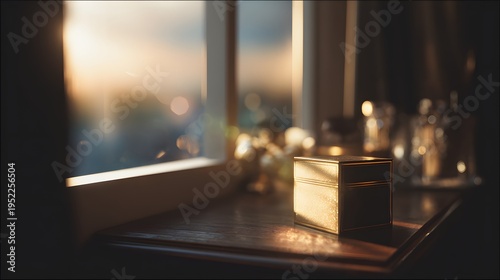 a serene indoor scene at sunset