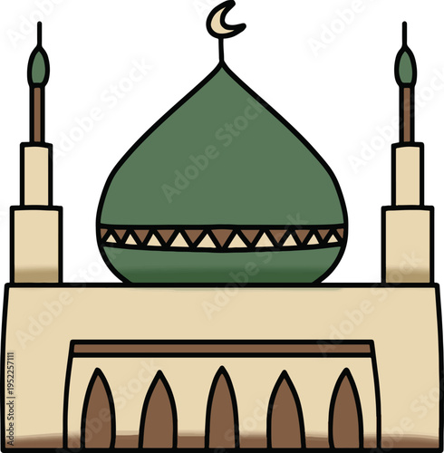 Elegant Mosque with Green Dome