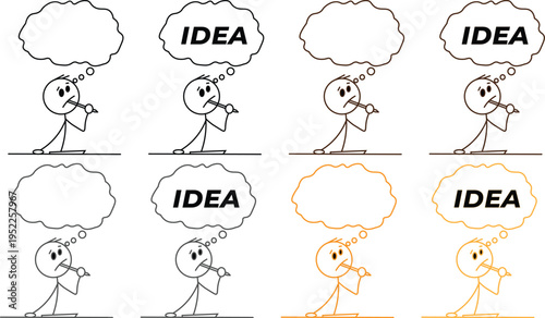 Set of 8 stick figure icons with thought bubbles vector