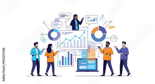 Team analyzing data and presenting insights with charts and graphs
