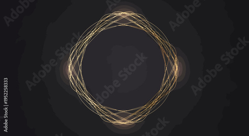 Intricate golden digital lines creating an ethereal abstract symmetrical frame on a deep background, showcasing high-resolution graphic elegance and refined technological design