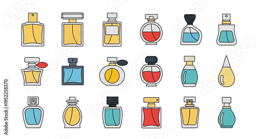 Collection of colorful perfume bottles in various shapes and sizes
