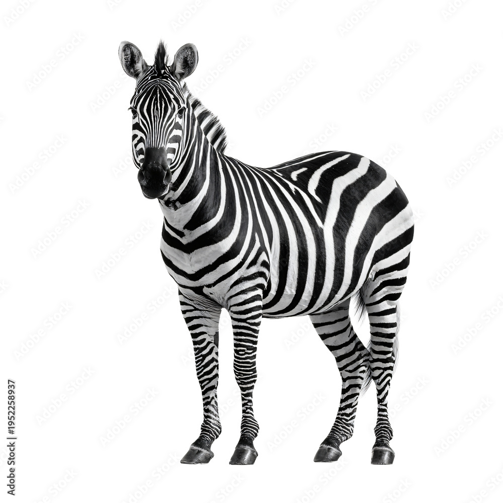 Fototapeta premium Professional Black and White Zebra Standing Isolated on White Background