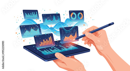 Data analysis and visualization concept with a digital tablet and stylus