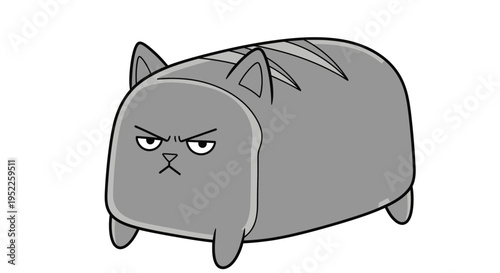 Grumpy Grey Cat in Loaf Pose Isolated on Transparent Background