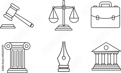 Law Justice Legal Business Outline Icons Set with vector illustration