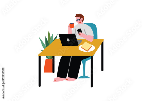 リモートで働く男性のイラスト