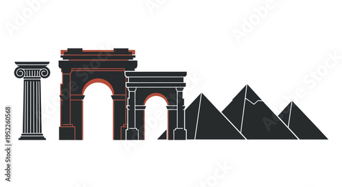 Silhouettes of iconic landmarks and ancient monuments