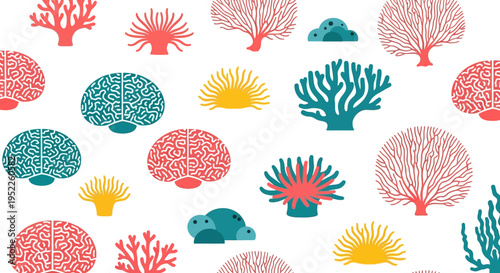 Vibrant Coral Reef Pattern with Colorful Marine Life