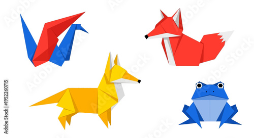 Origami animals set, colorful paper folding art