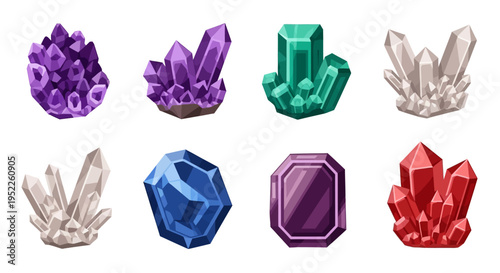 Set of colorful crystal and gemstone illustrations