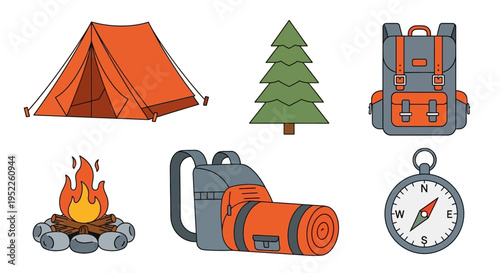 Camping gear and accessories illustration