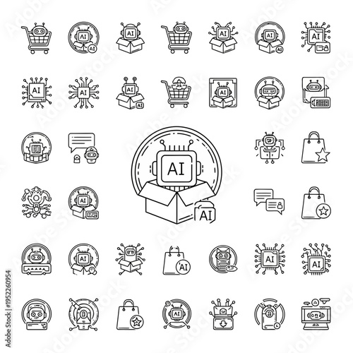Set of 30 AI and ecommerce icons vector