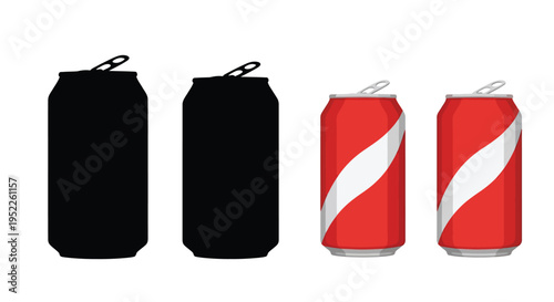 Four soda cans displayed two dark two red and white
