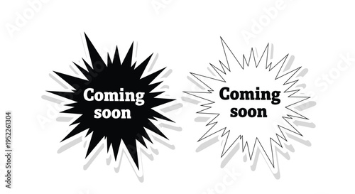 Two coming soon starburst graphics one black and one white with shadows