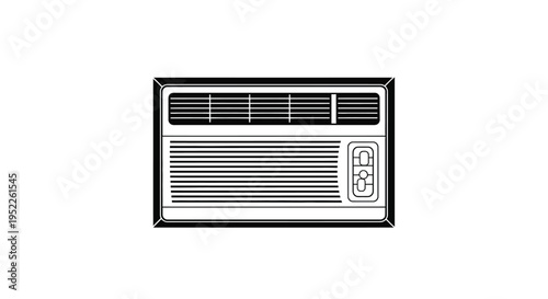 Black and white illustration of a rectangular window air conditioning unit