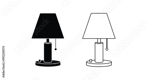 Two table lamps one dark one light in a minimalist black and white style