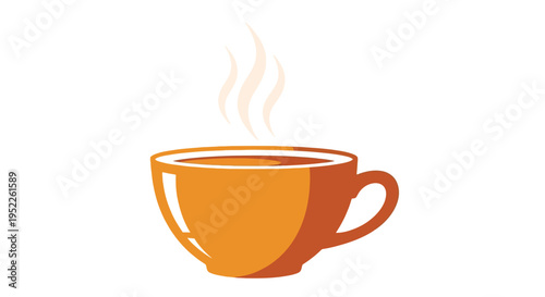 A steaming orange cup of coffee or tea simple graphic illustration