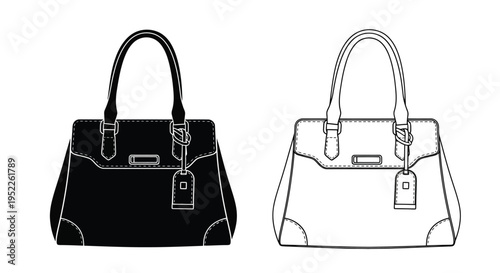 Two handbag designs a black version and a white version presented side by side