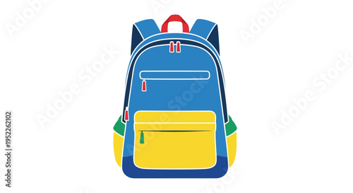 Colorful school backpack illustration with yellow and red accents