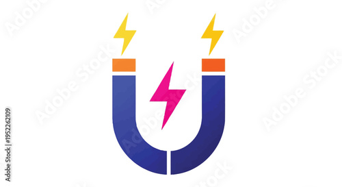 Two magnets attracting with a bright pink lightning bolt between them
