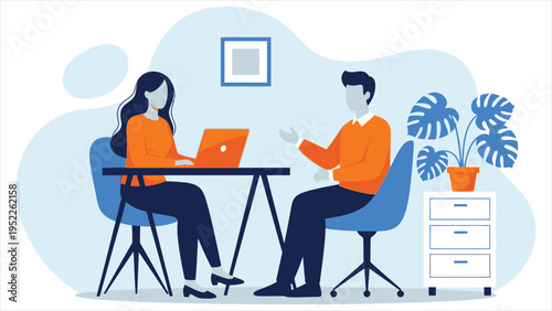  HR and Job Interview Vector Scene – Manager and Candidate Meeting and Talking