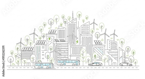 City Sketch Illustration with Buildings Trees and Streets