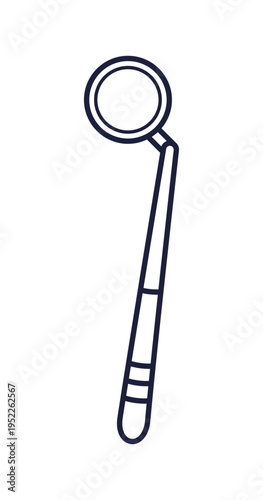 Outline Dental mouth mirror isolated on white background. Vector illustration. Hand drawn cartoon style. Oral hygiene concept. Dental tool coloring page