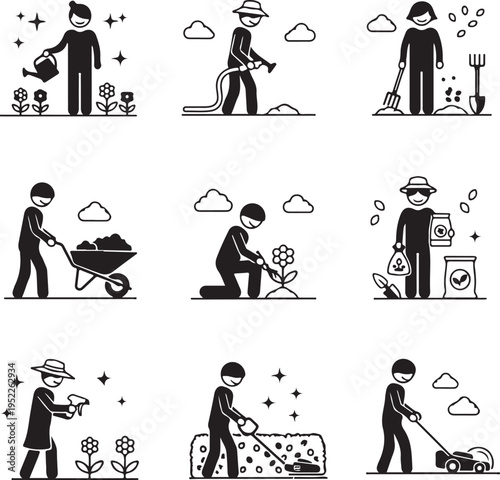 Gardener Worker Gardening Tools Equipments Pictogram