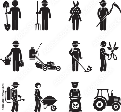 Gardener Worker Gardening Tools Equipments Pictogram