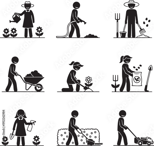 Gardener Worker Gardening Tools Equipments Pictogram