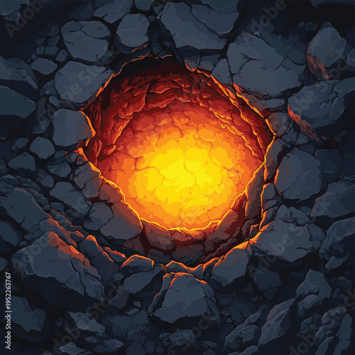 Volcanic rock hole, textured surface , vector style simple color