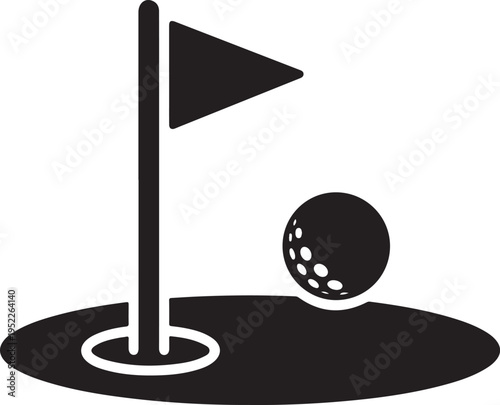 Golf course green with flag or flagstick and golf ball flat vector icon for sports apps and websites