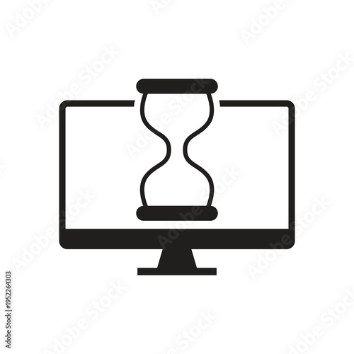 Hourglass waiting loading icon on computer solid