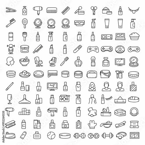 100 Hair Salon and Barbershop Thin Line Icons Set — Beauty, Grooming, Hair Care, Cosmetics, Personal Care Vector Collection