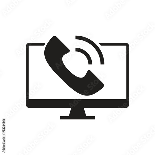 Incoming call phone icon on computer solid
